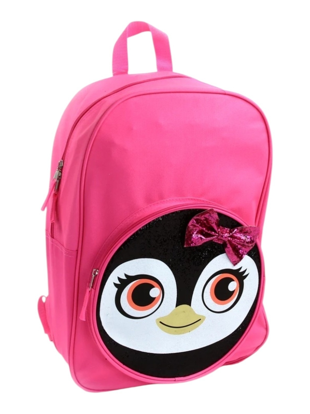 Pink Penguin Face Kids Backpack 17" with Sequin Bow